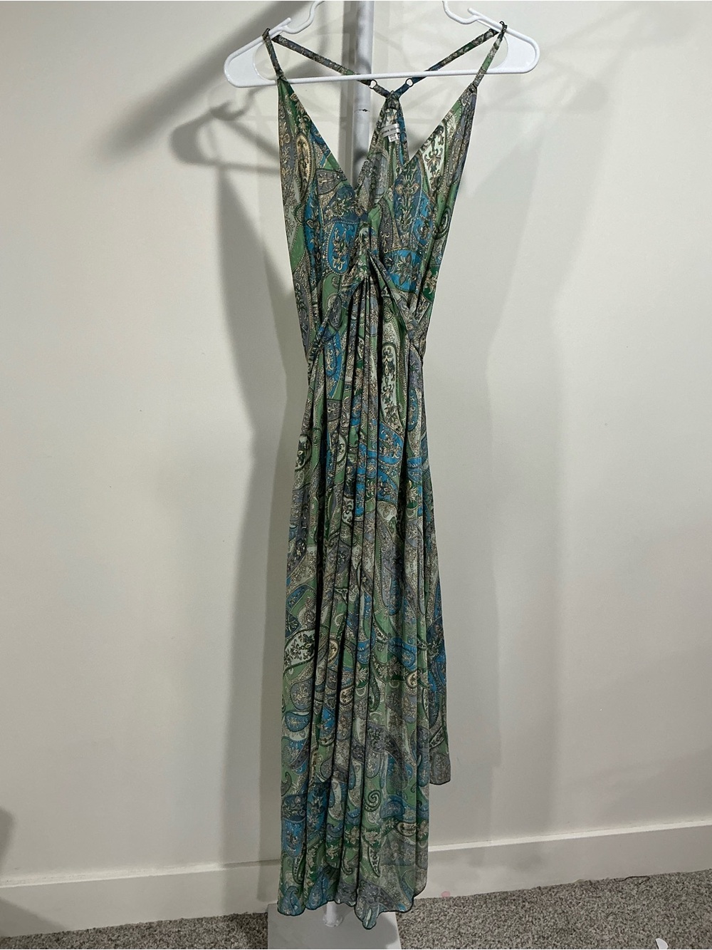 Green Paisley Maxi Dress with Twist Front